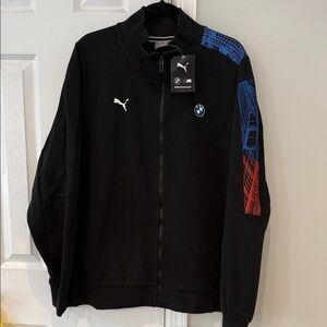 Puma Men's Black BMW Bomber Jacket with Blue and Red Details